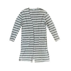 Nine West Long Cardigan Sweater Grey Light Knit Long Sleeve Stretch Pocket EUC S